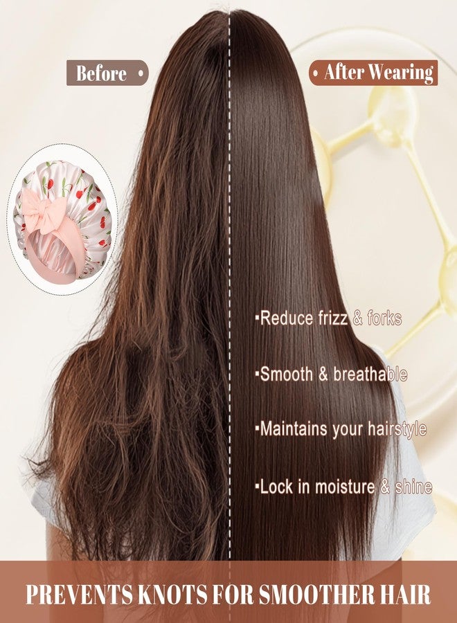 سي اتش ال اي انس اس قبعة نوم من الساتان والحرير، قبعة نوم حريرية، قبعة شعر مزدوجة الطبقات مع رباط مطاطي للشعر المجعد، قبعة ليلية - Image 5